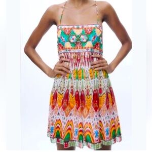 Zara embellished embroidered low back chiffon mini dress sz.M